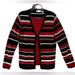 Croft & Barrow Womens S Multi Striped Long Sleeve 2 In 1 Sweater Tank Cardigan